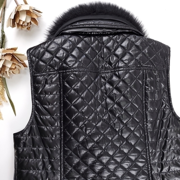 Talbots Black Removable Faux Fur Puffer Vest Sp - Picture 10 of 15